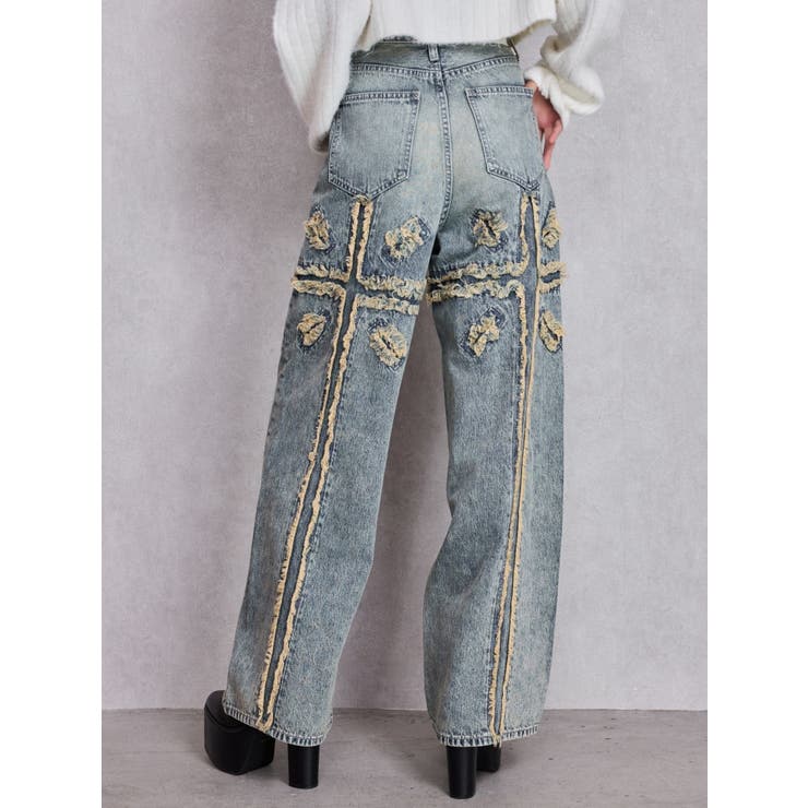 アイスブルー | ハイウエストBACK CROSS POINTワイドデニムパンツ | GYDA