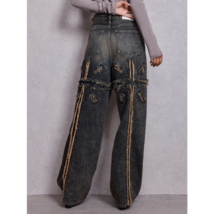 インディゴ | ハイウエストBACK CROSS POINTワイドデニムパンツ | GYDA