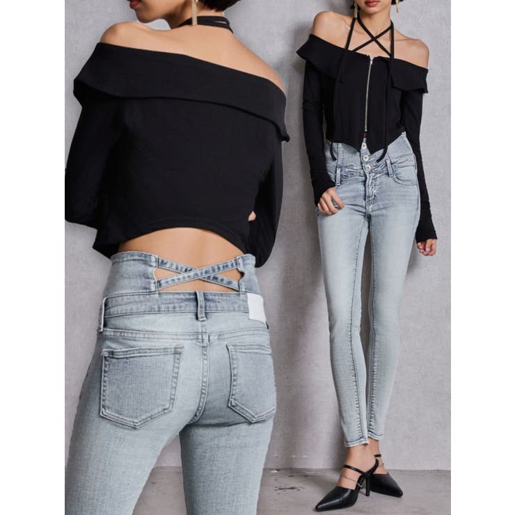 ハイウエストウエストクロススキニーデニムパンツ | GYDA | 詳細画像1 