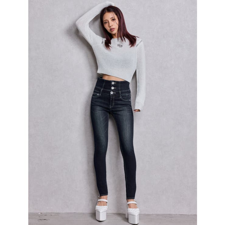 ハイウエストウエストクロススキニーデニムパンツ | GYDA | 詳細画像22 