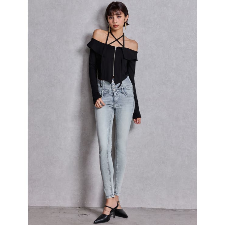 ハイウエストウエストクロススキニーデニムパンツ | GYDA | 詳細画像8 