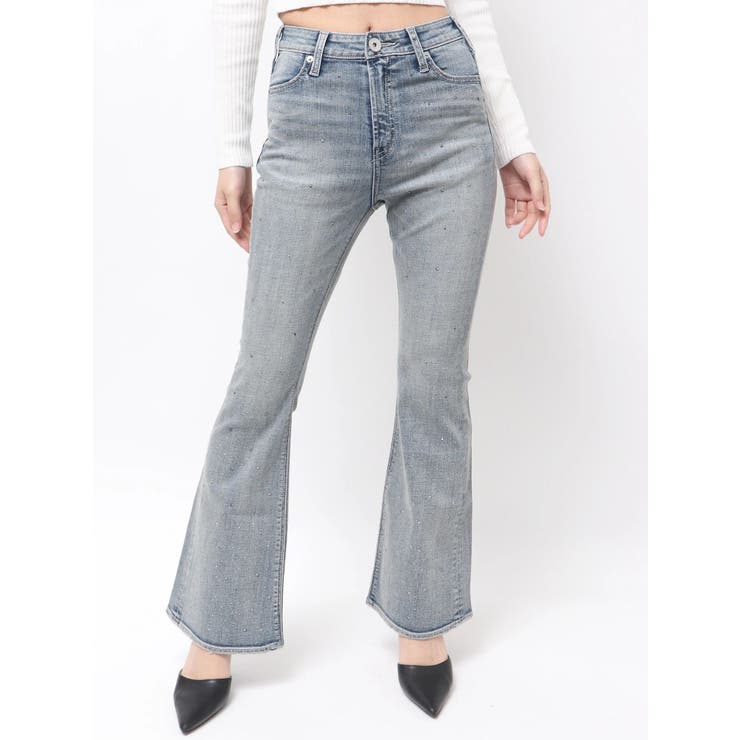 アイスブルー | ハイウエストbijouフレアデニムパンツ | GYDA