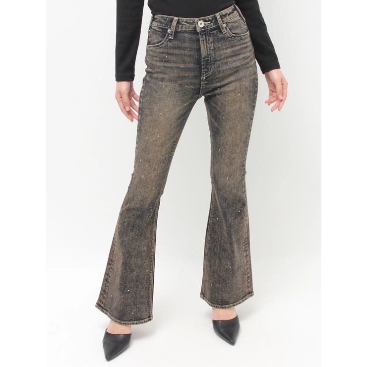 インディゴ | ハイウエストbijouフレアデニムパンツ | GYDA