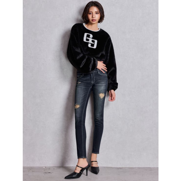 ハイウエストバッククロスダメージスキニーデニムパンツ | GYDA | 詳細画像10 