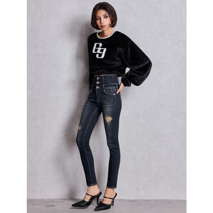 ハイウエストバッククロスダメージスキニーデニムパンツ | GYDA | 詳細画像11 