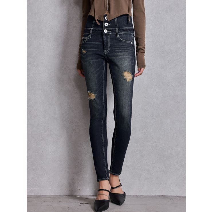 ハイウエストバッククロスダメージスキニーデニムパンツ | GYDA | 詳細画像14 