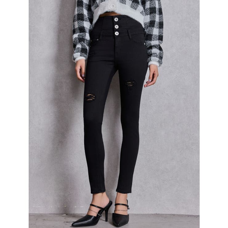 ハイウエストバッククロスダメージスキニーデニムパンツ | GYDA | 詳細画像16 