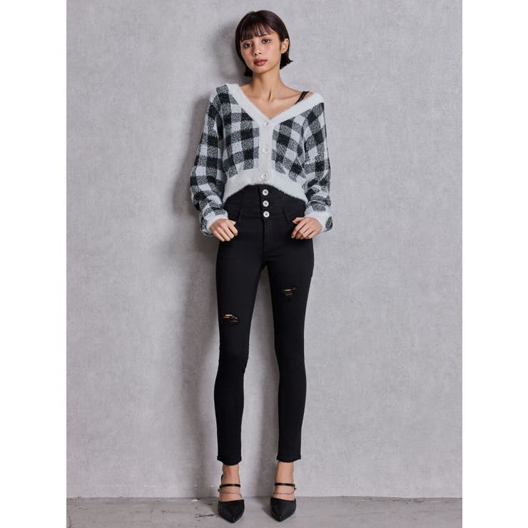 ハイウエストバッククロスダメージスキニーデニムパンツ | GYDA | 詳細画像19 