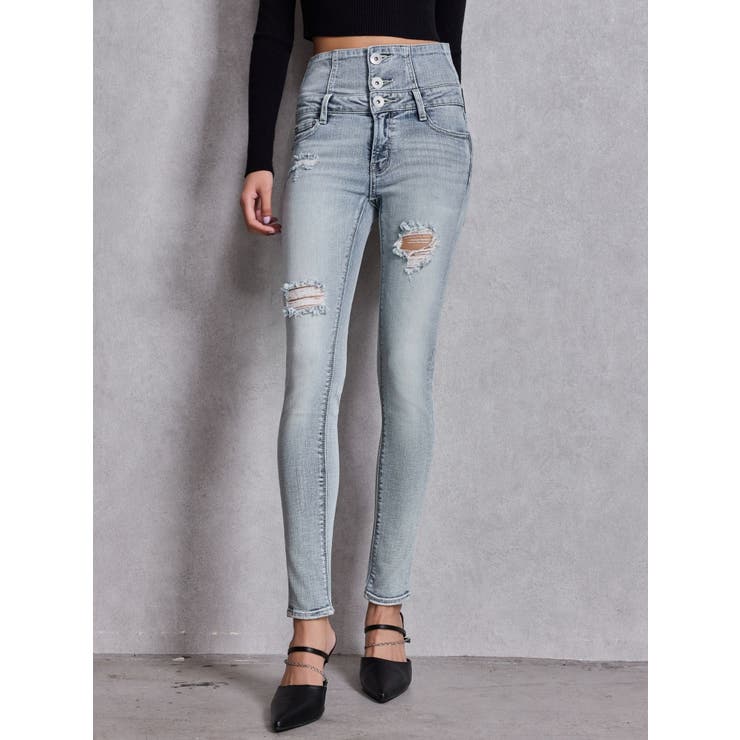 ハイウエストバッククロスダメージスキニーデニムパンツ | GYDA | 詳細画像3 