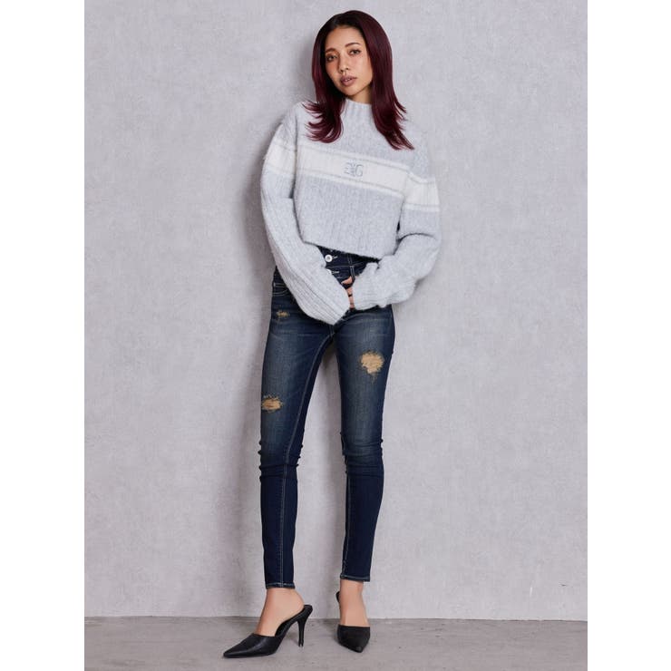 ハイウエストバッククロスダメージスキニーデニムパンツ | GYDA | 詳細画像30 