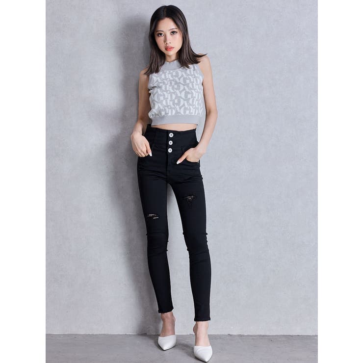 ハイウエストバッククロスダメージスキニーデニムパンツ | GYDA | 詳細画像34 