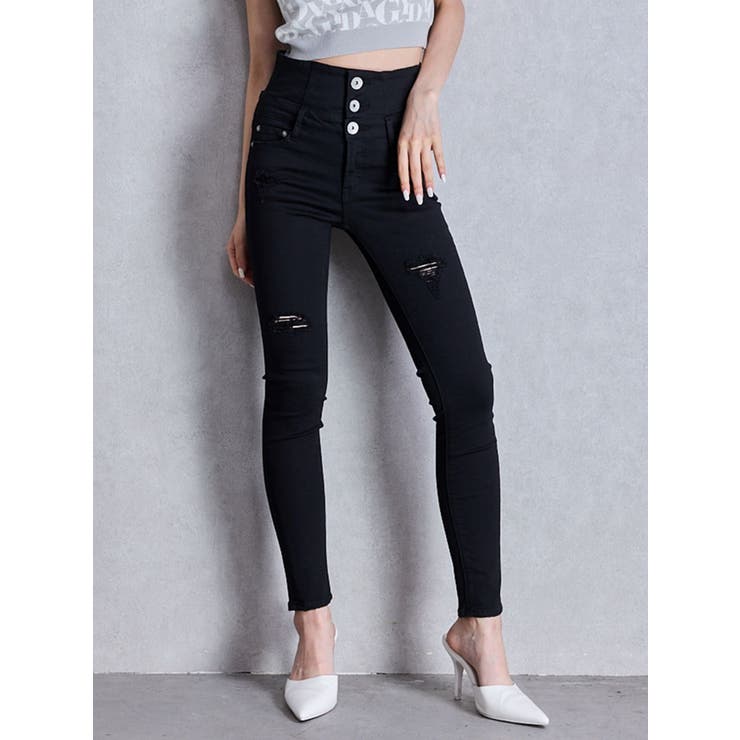 ハイウエストバッククロスダメージスキニーデニムパンツ | GYDA | 詳細画像36 