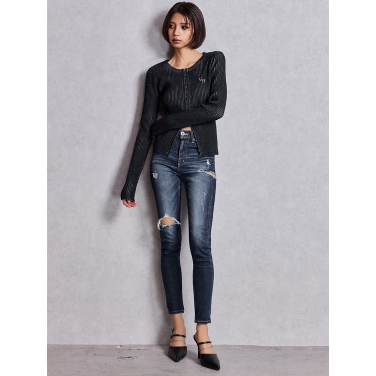 ミドルウエストSIDE RIPPEDスキニーデニムパンツ | GYDA | 詳細画像11 