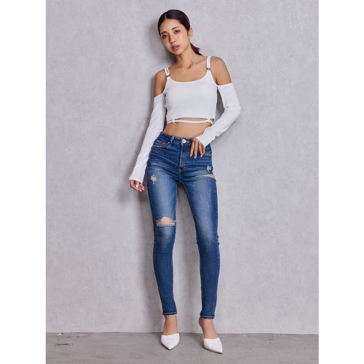 ミドルウエストSIDE RIPPEDスキニーデニムパンツ | GYDA | 詳細画像14 