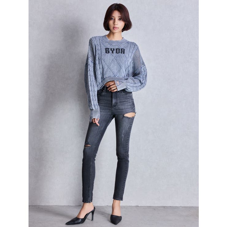 ミドルウエストSIDE RIPPEDスキニーデニムパンツ | GYDA | 詳細画像18 