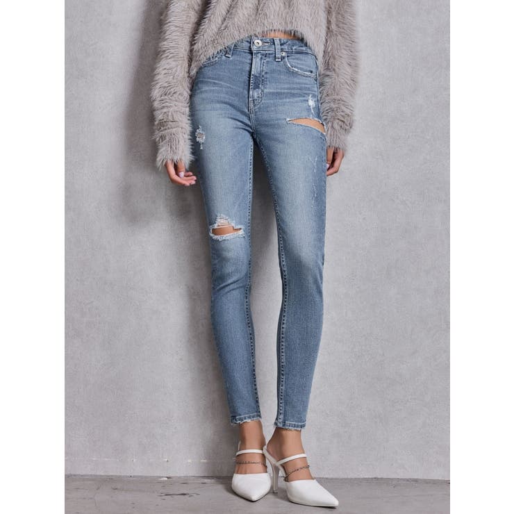 ミドルウエストSIDE RIPPEDスキニーデニムパンツ | GYDA | 詳細画像2 