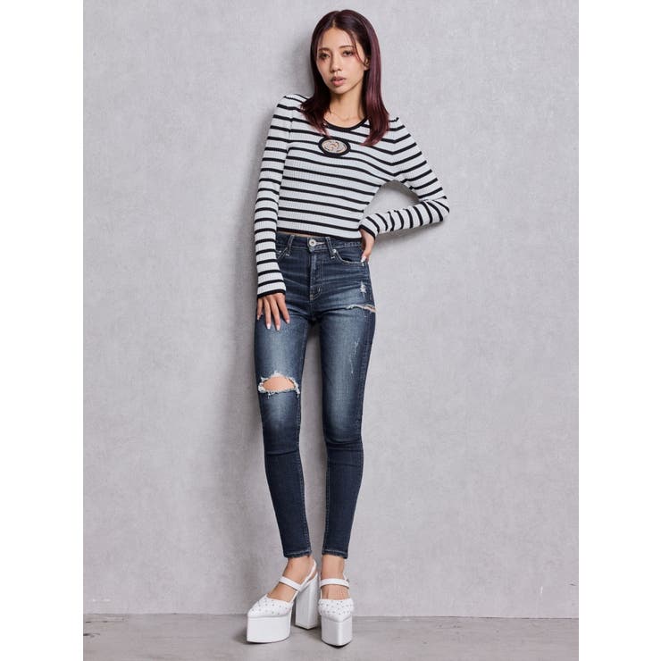 ミドルウエストSIDE RIPPEDスキニーデニムパンツ | GYDA | 詳細画像20 