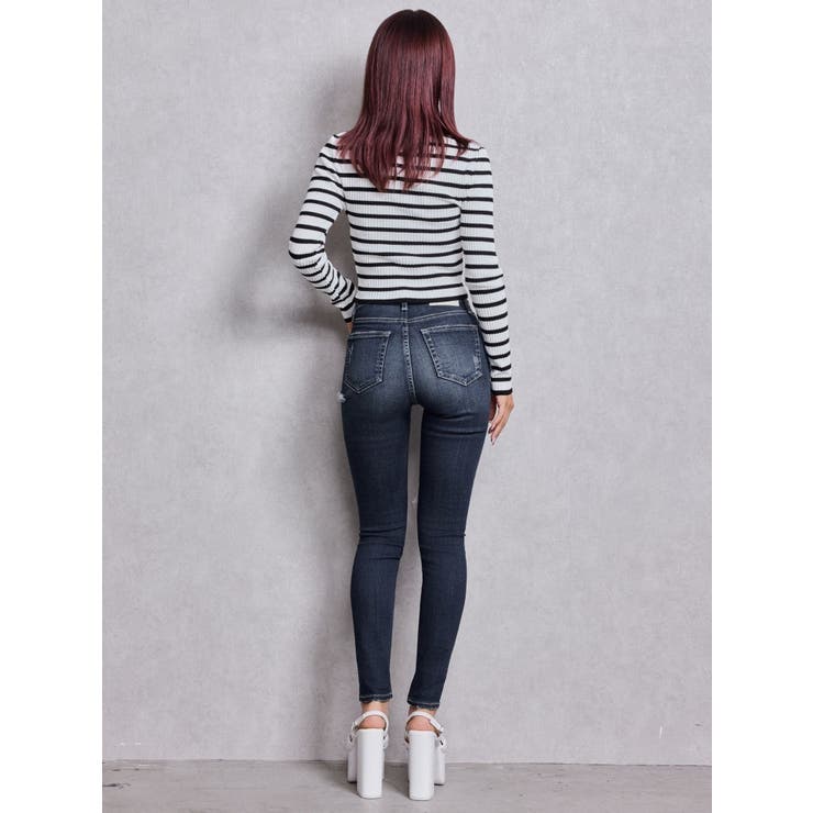 ミドルウエストSIDE RIPPEDスキニーデニムパンツ | GYDA | 詳細画像21 