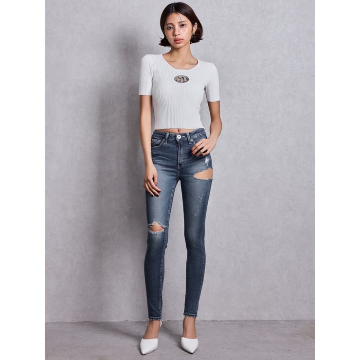 ミドルウエストSIDE RIPPEDスキニーデニムパンツ | GYDA | 詳細画像27 