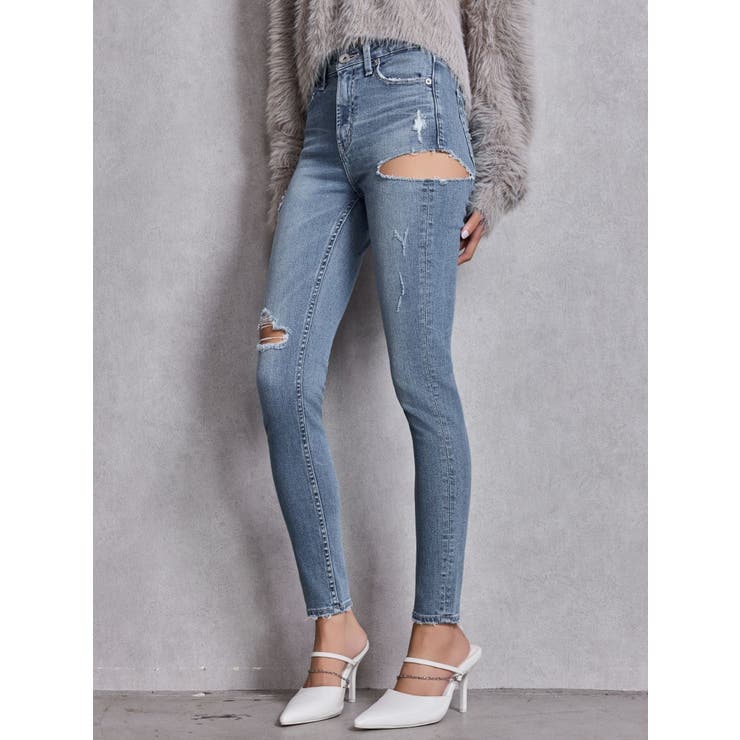 ミドルウエストSIDE RIPPEDスキニーデニムパンツ | GYDA | 詳細画像3 