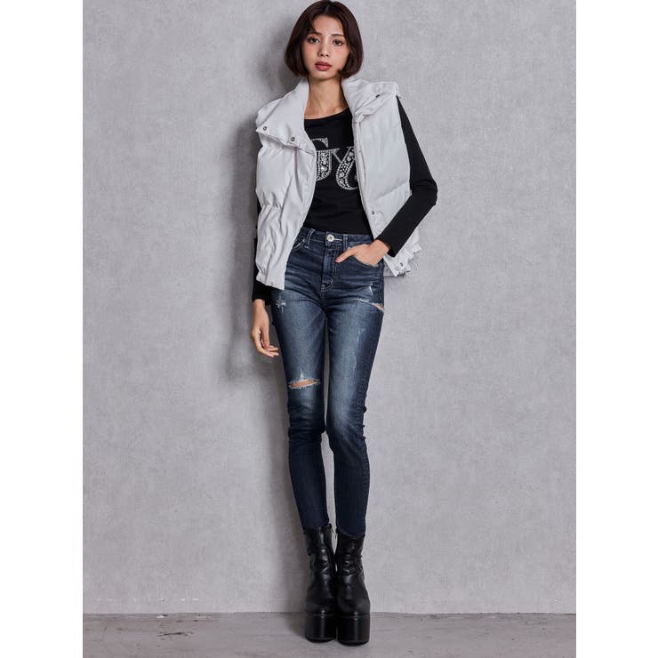 ミドルウエストSIDE RIPPEDスキニーデニムパンツ | GYDA | 詳細画像37 