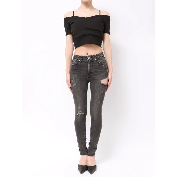 ミドルウエストSIDE RIPPEDスキニーデニムパンツ | GYDA | 詳細画像47 