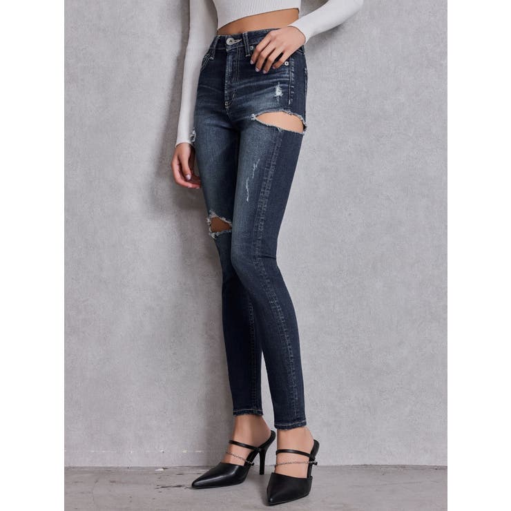 ミドルウエストSIDE RIPPEDスキニーデニムパンツ | GYDA | 詳細画像8 