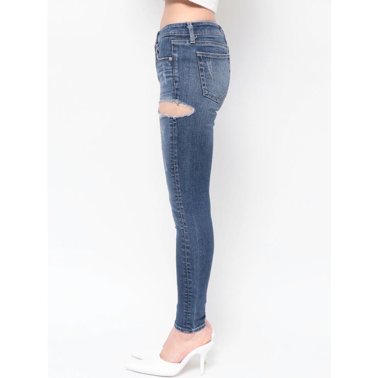 ジャストウエストSIDE RIPPEDスキニーデニムパンツ | GYDA | 詳細画像16 