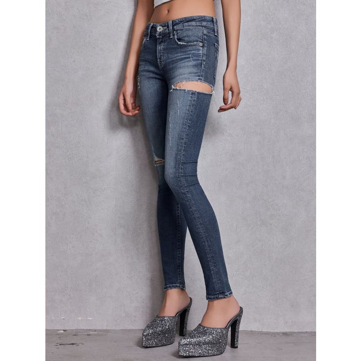 インディゴ | ジャストウエストSIDE RIPPEDスキニーデニムパンツ | GYDA