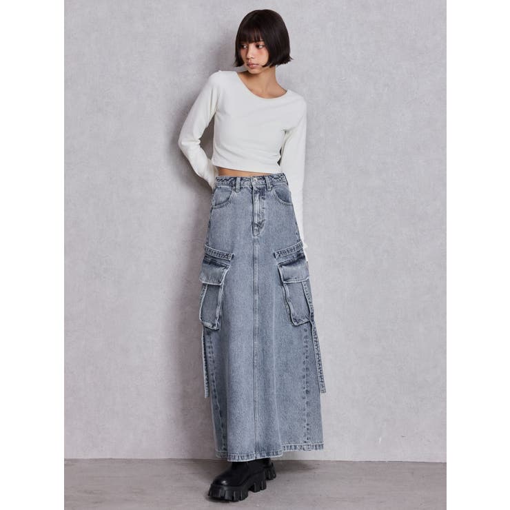 ハイウエストG bijou CARGOデニムロングスカート | GYDA | 詳細画像5 