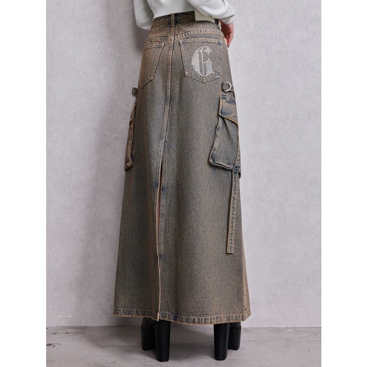 インディゴ | ハイウエストG bijou CARGOデニムロングスカート | GYDA