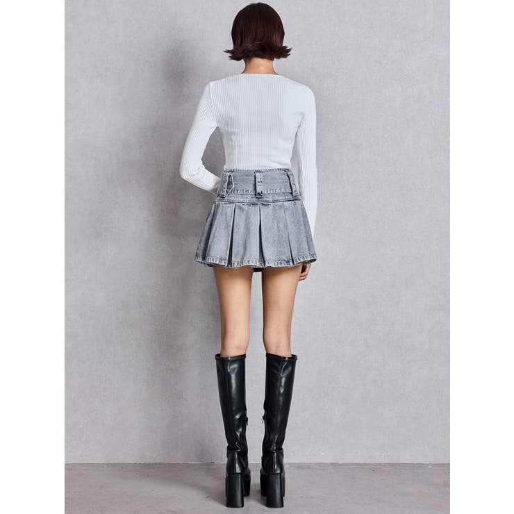 ハイウエストWIDE BELTプリーツデニムスカートライクショートパンツ | GYDA | 詳細画像12 