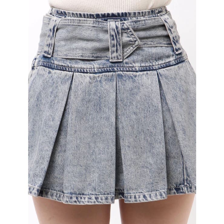 ハイウエストWIDE BELTプリーツデニムスカートライクショートパンツ | GYDA | 詳細画像30 