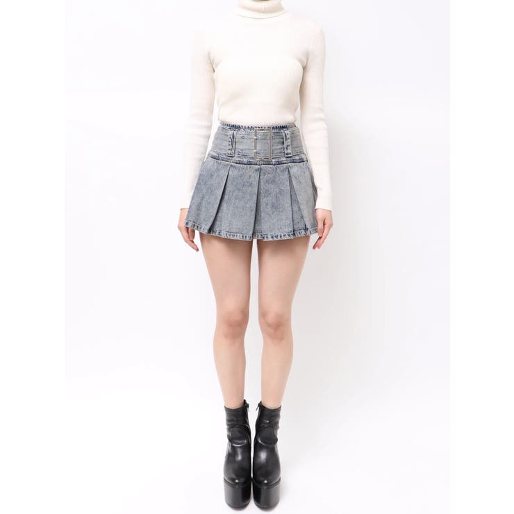 ハイウエストWIDE BELTプリーツデニムスカートライクショートパンツ | GYDA | 詳細画像34 