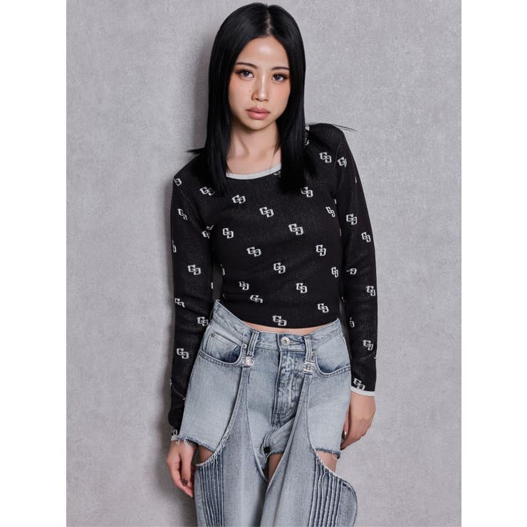 GG patternタイトニットトップス | GYDA | 詳細画像6 