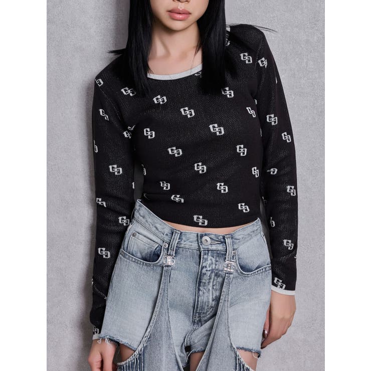 ブラック | GG patternタイトニットトップス | GYDA