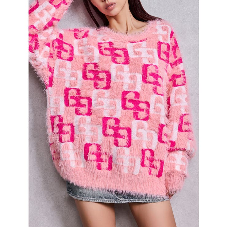 ピンク | GG PATTERN MIXシャギーニットトップス | GYDA