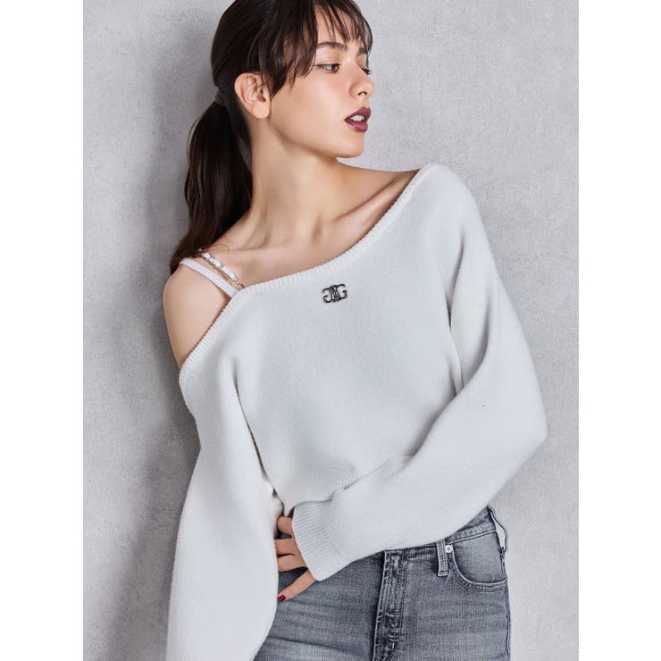 Symmetry GYDAワンショルチェーンニットトップス | GYDA | 詳細画像2 