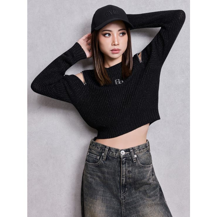 GG ZIP designラメニットトップス | GYDA | 詳細画像3 