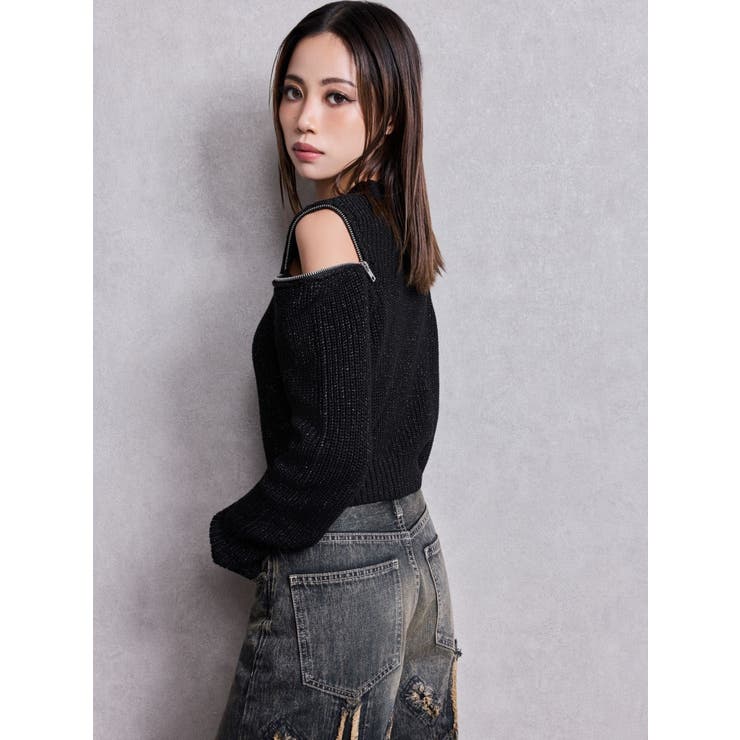 GG ZIP designラメニットトップス | GYDA | 詳細画像4 