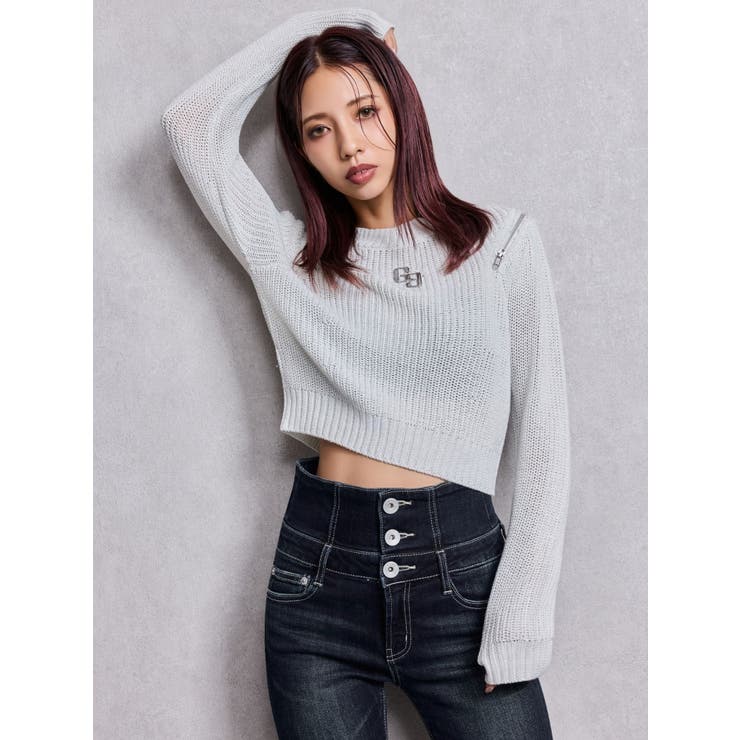 GG ZIP designラメニットトップス | GYDA | 詳細画像8 