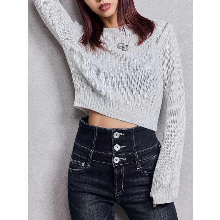 オフホワイト | GG ZIP designラメニットトップス | GYDA