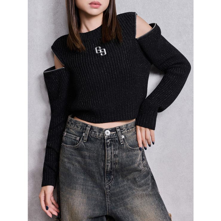 ブラック | GG ZIP designラメニットトップス | GYDA