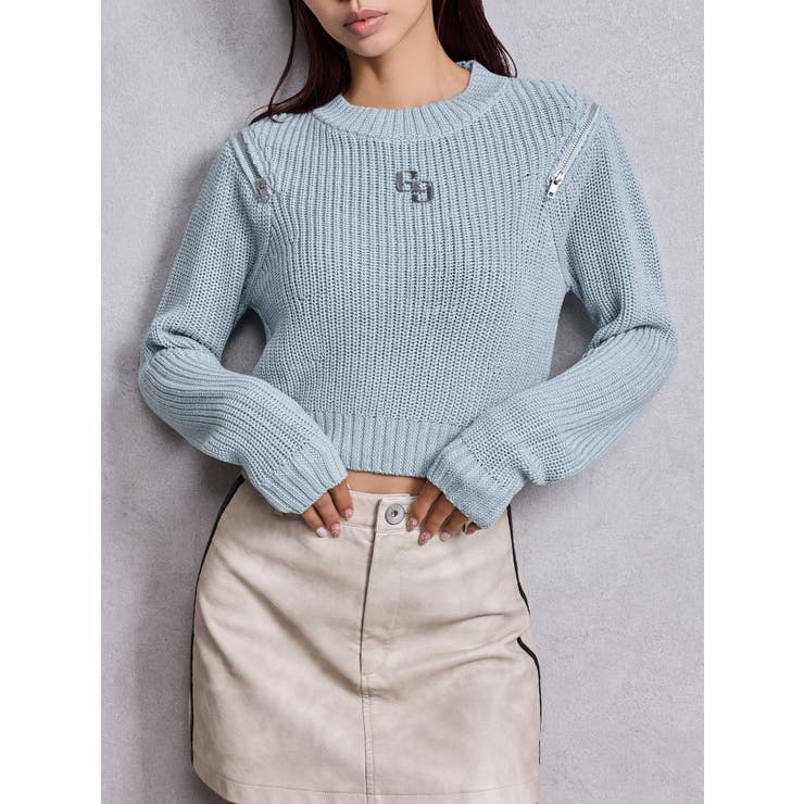 スカイブルー | GG ZIP designラメニットトップス | GYDA