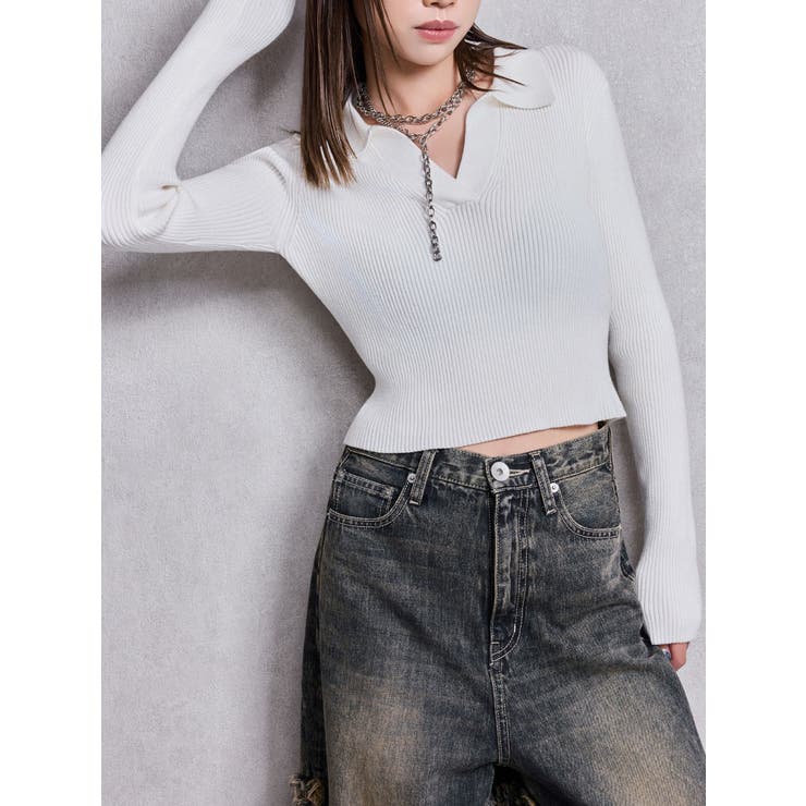 オフホワイト | POLOニットトップス | GYDA