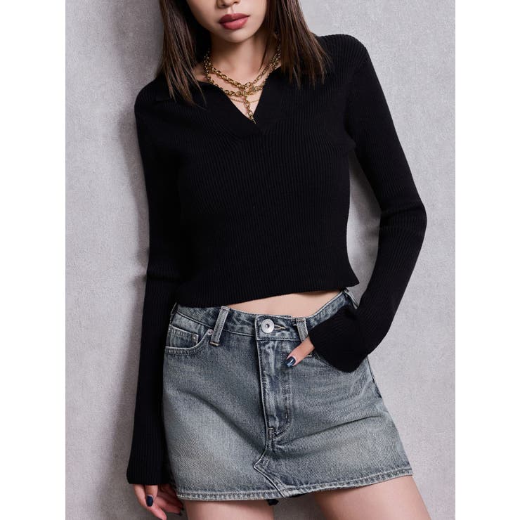 ブラック | POLOニットトップス | GYDA