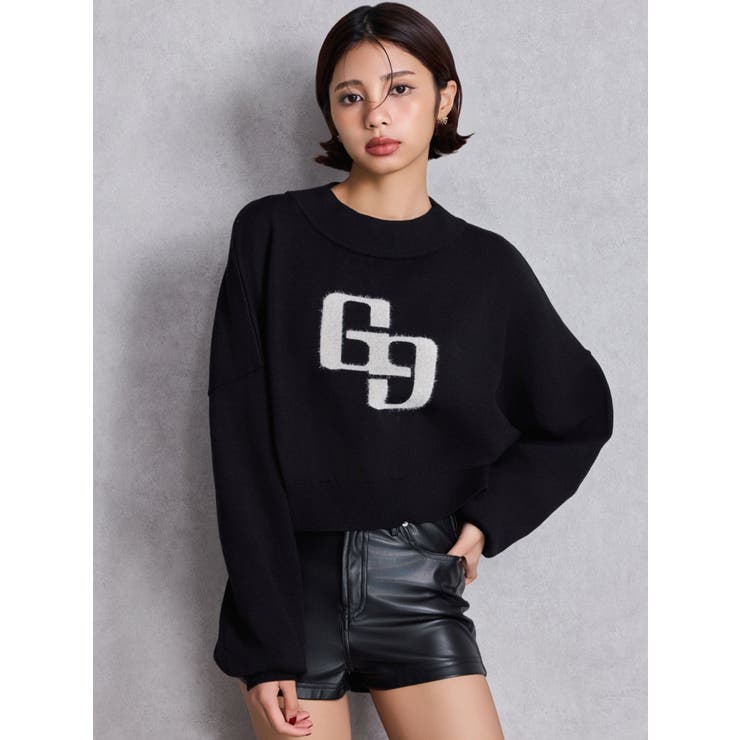 GYDA GGインターシャニット トップス 黒 ブラック　1点のみ GGインターシャニットトップス[品番：MKSW0068684]｜GYDA（ジェイダ