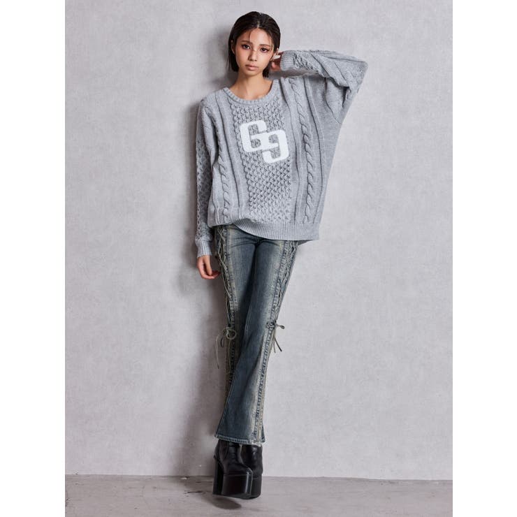 GGサガラ刺繍ケーブルニットトップス | GYDA | 詳細画像14 