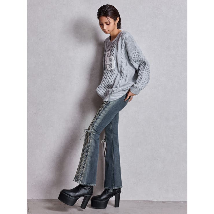 GGサガラ刺繍ケーブルニットトップス | GYDA | 詳細画像15 