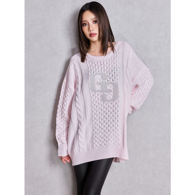 GGサガラ刺繍ケーブルニットトップス | GYDA | 詳細画像17 